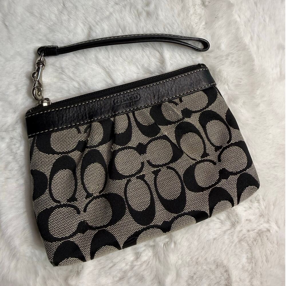 COACH Black and Gray Signature Canvas Wristlet